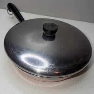 Vintage Revere Ware 10" Skillet Frying Pan Copper Bottom Lid Stainless 1801 USA